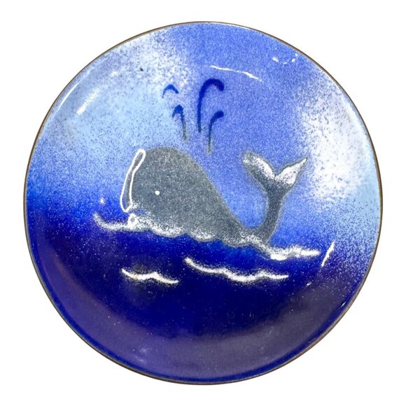 Bovano of Cheshire Dish Painted Enamel on Copper 3.5” Whale Dish Vintage Beach - Picture 1 of 3